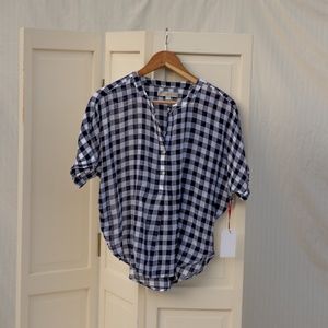 LOFT Blue and White Gingham Shirt